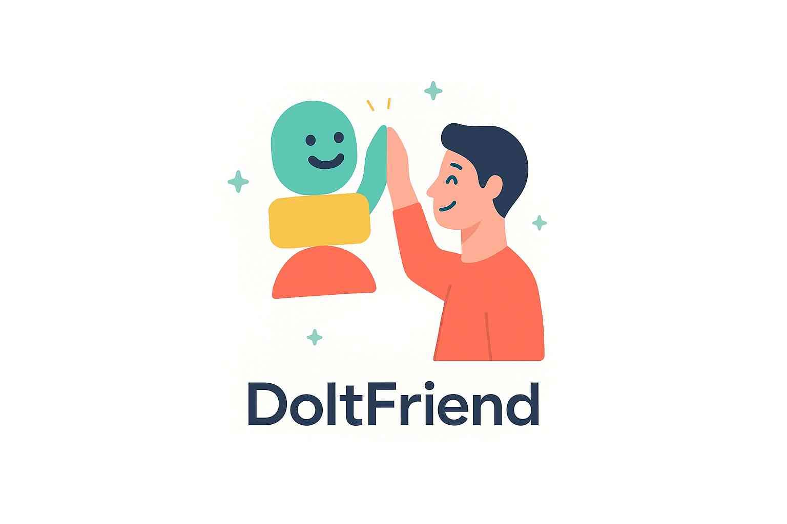 A friendly character giving a high-five to a robot made of shapes, representing supportive DoItFriend App